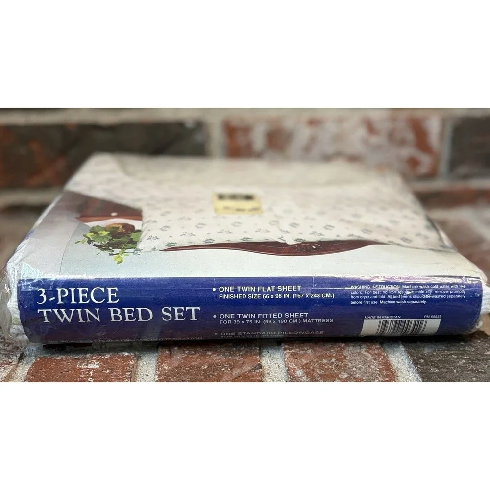 Vintage Signature Twin Sheet Set Purple Blue Floral NOS 3pc New Open Wrap
